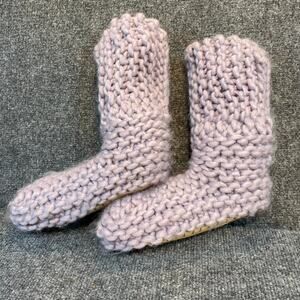 LEMON Anthropologie Womens Purple Knit Cabin Cuffed Bootie Slippers S/M Size 5-7